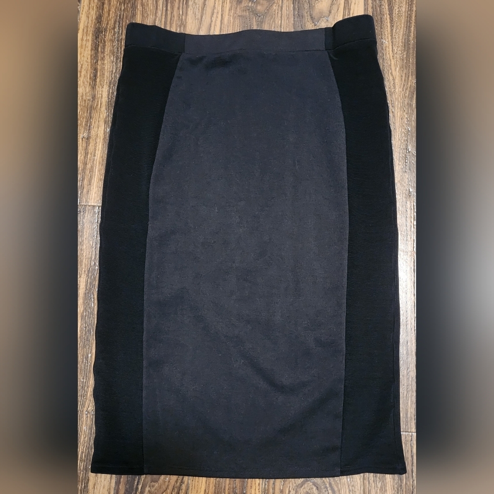 Grace Elements Elegant Black Knit Midi Pencil Skirt Sz LG EUC